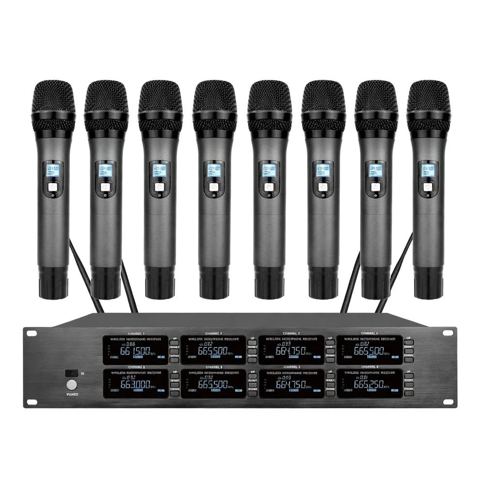 Harmonai MR80 UHF One-to-Eight Handheld Wireless Microphone — Professional 8-Channel Conference System