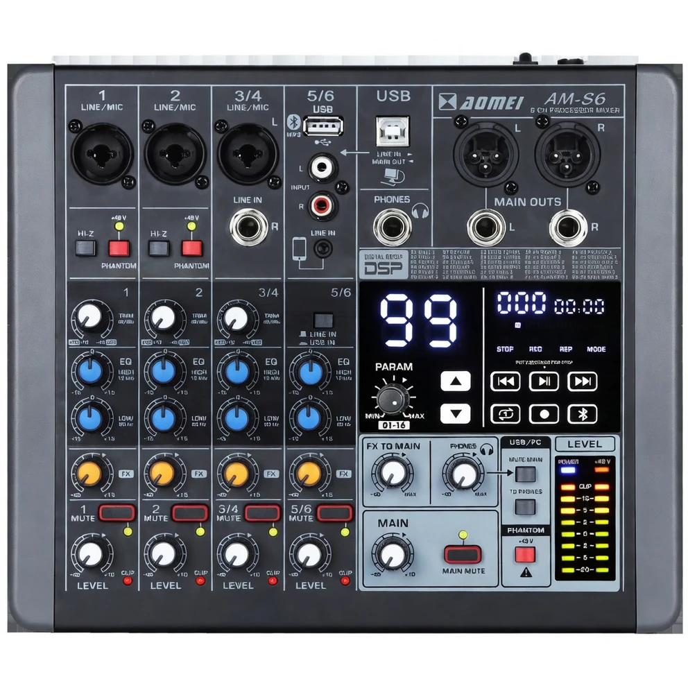 Harmonai S6 专业数字调音台 蓝牙USB录音混音器