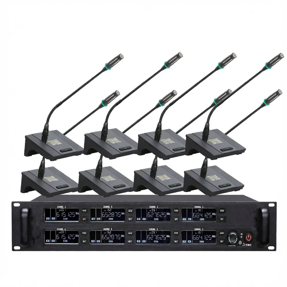 Harmonai F1008 One-Transmitter-Eight-Receiver Wireless Mic System — True Diversity Engineering-Grade Professional Solution