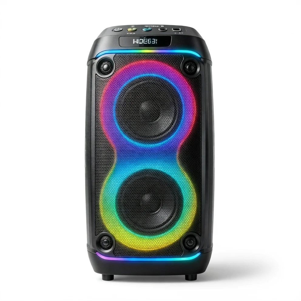 Harmonai HJ-P823A 60W Dual 8" Outdoor Bluetooth Speaker with RGB Light Effects