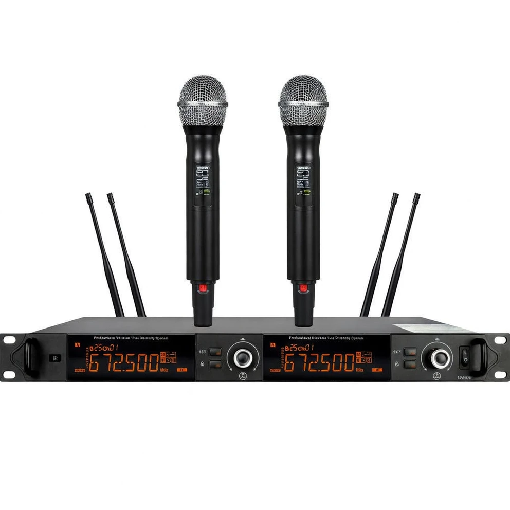Harmonai W-6900 True Diversity Wireless Microphone System | Professional UHF Dual-Channel Vocal Mic for Stage, Speech & Karaoke