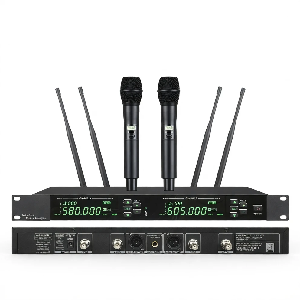 Harmonai GFV-200 True Diversity Dual-Channel UHF Wireless Microphone System — Infrared Sync, Professional Stage Mic