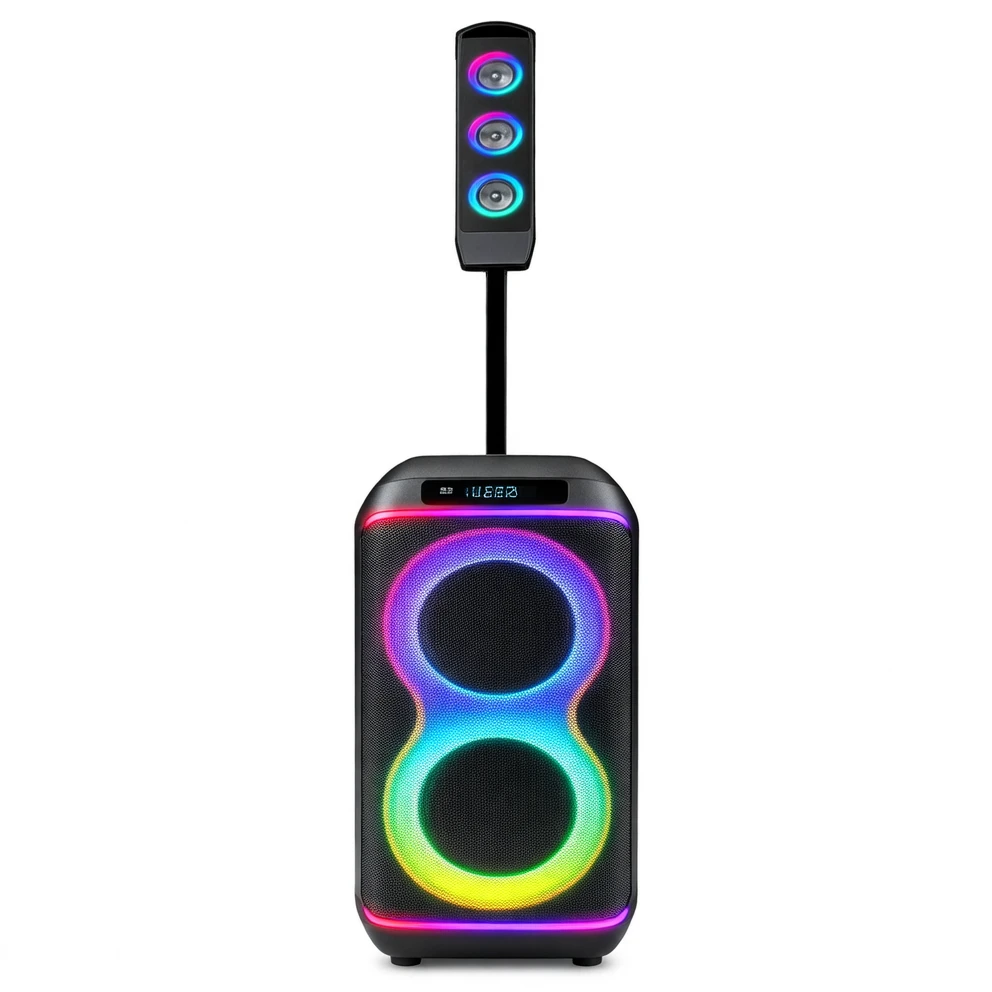 Harmonai HJ-P1023A 60W Dual 10" Bluetooth Outdoor Speaker with Colorful LED Lights